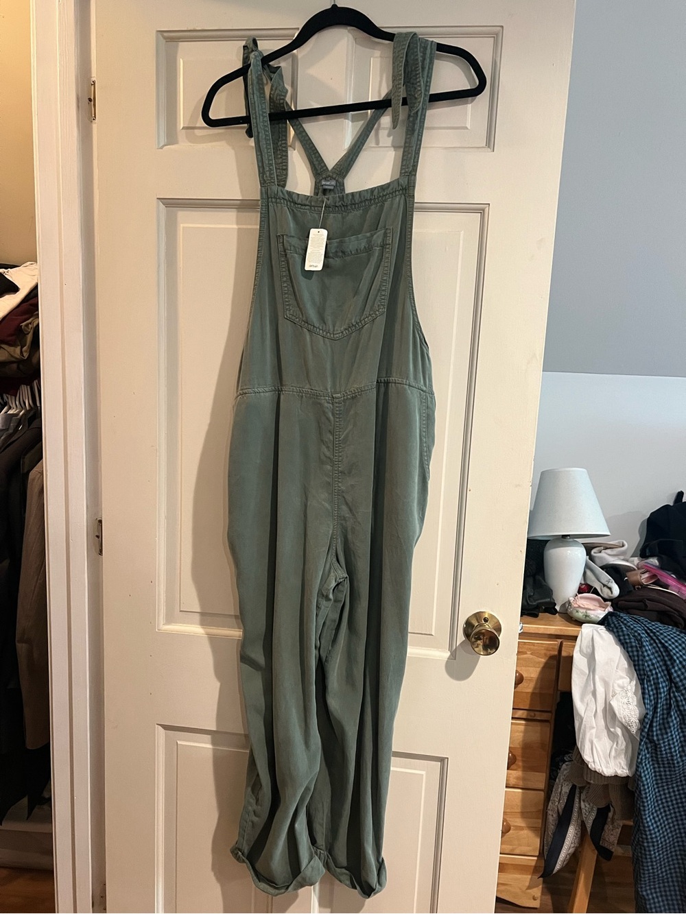 NWT Aerie Olive Green Tie-Shoulder Overalls